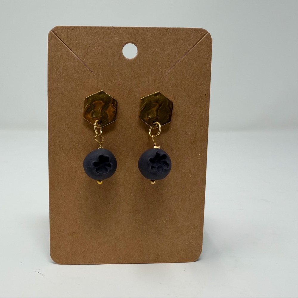 Handmade Wild Blueberry Hexagon Drop Earrings